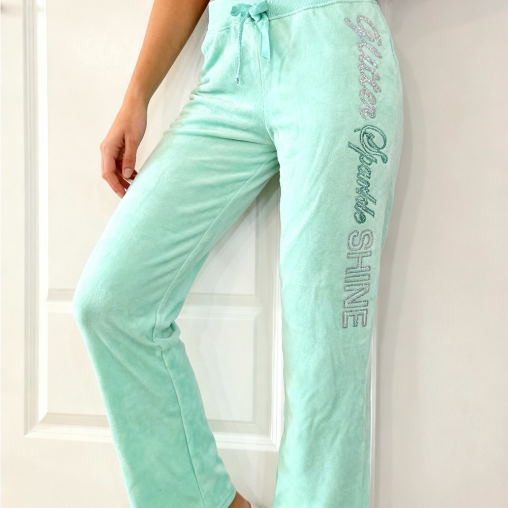 Mint Green Lounge Pants with Glitter Text